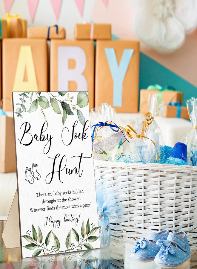 Roowest Baby Shower Games Sock Hunt Sign Wooden Tabletop Decor Greenery Gender Reveal Party Supplies Rustic Gift Sets Wooden Baby Shower Favors for Boy Girl, 5.12 x 7.87 x 0.2 Inch - Image 4