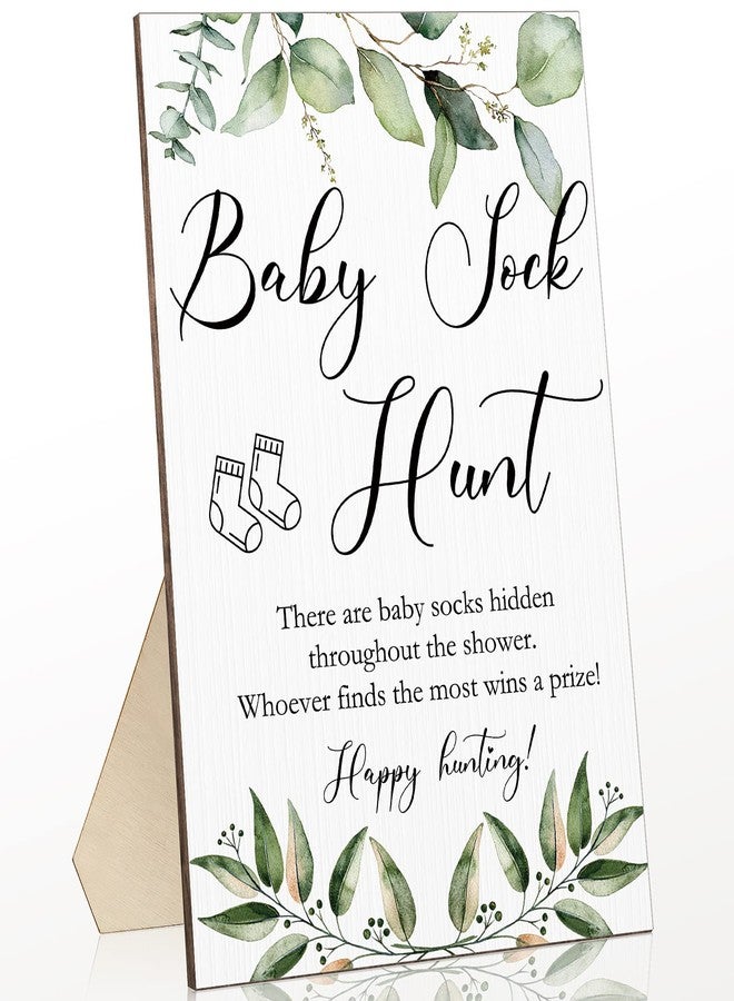 Roowest Baby Shower Games Sock Hunt Sign Wooden Tabletop Decor Greenery Gender Reveal Party Supplies Rustic Gift Sets Wooden Baby Shower Favors for Boy Girl, 5.12 x 7.87 x 0.2 Inch - Image 1