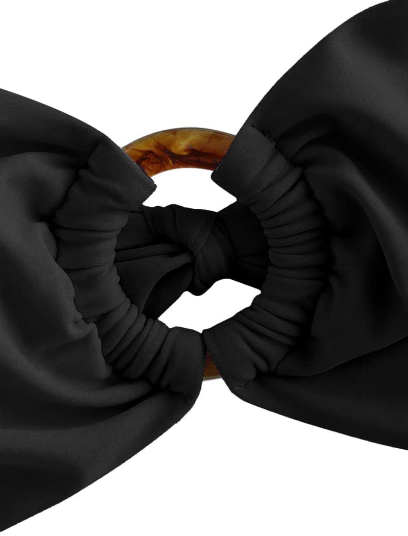 ZAFUL Women's Bandeau Bikini O Ring Strapless Tie Back High Cut Two Piece Swimsuit Bathing Suits (1-Black, M) - Image 5