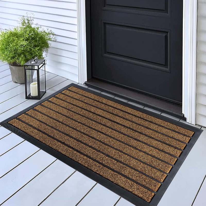 ubdyo Extra Durable Door Mat - Dirt Trapping Outdoor Welcome Mats - Non-Slip Outdoor Indoor Entrance - Low Profile Front Doormat (32" x 20", Bright Brown) - Image 1