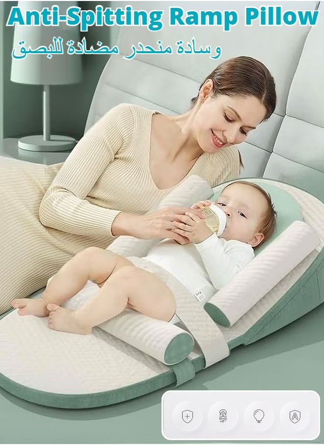 Aissiora Baby Lounger, Infant Travel Bed, 0-30° Height Adjustable Nursing Pillow for Breastfeeding, Infant Anti-Spit Milk Slope Mat Multi-Functional Baby Sleeping Nest Memory cotton Supportive Cushion (Green)  - Image 1