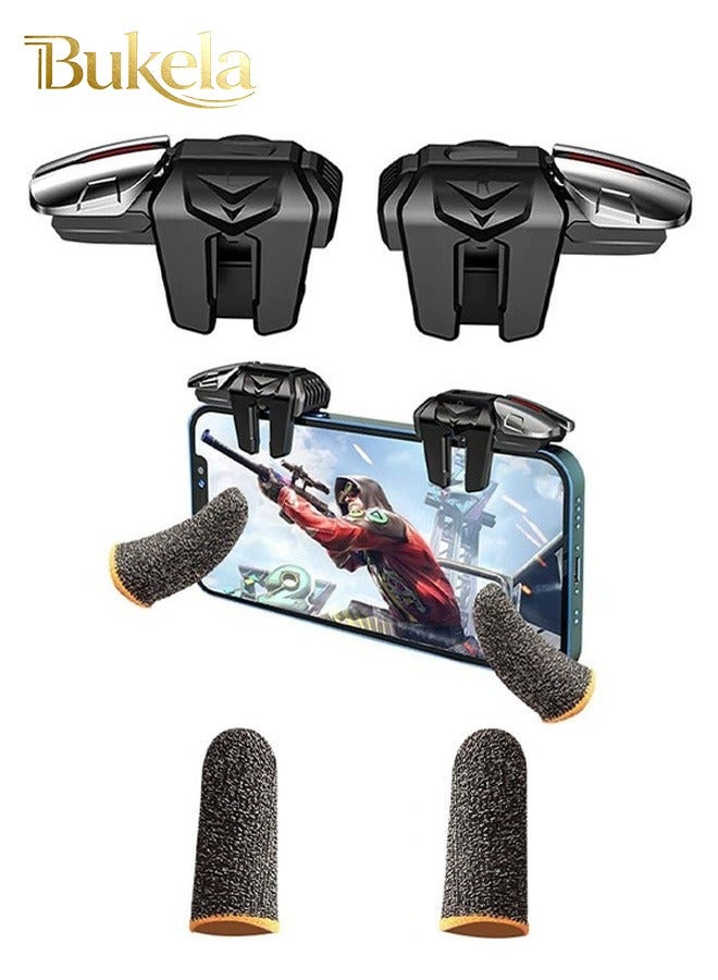 كيلا مشغل ألعاب الهاتف المحمول، مشغل ألعاب بستة أصابع، أزرار معدنية حساسة لإطلاق النار من أجل PUBG/Fortnite/Call of Duty/Rules of Survival والعديد من الألعاب الأخرى (يتضمن قطعتين من أكمام الأصابع) - Image 1