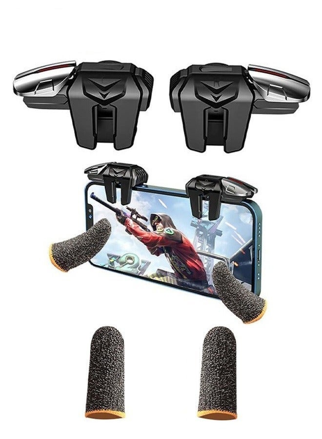 Bukela Mobile Game Controller Trigger, 6 Finger Gaming Trigger, Sensitive Shoot Target&Metal Buttons for PUBG/Fortnite/Call of Duty/Rules of Survival and many other games(include 2pcs Finger Sleeves) - Image 1