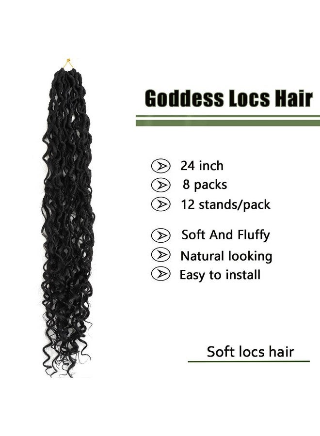 ال ام زد اي ام LMZIM 24 بوصة Goddess Locs Crochet Hair 8 Packs Faux Locs Crochet Hair للنساء ذوات البشرة السوداء، شعر River Locs Crochet مسبق التشكيل بأطراف مجعدة 1B - Image 2