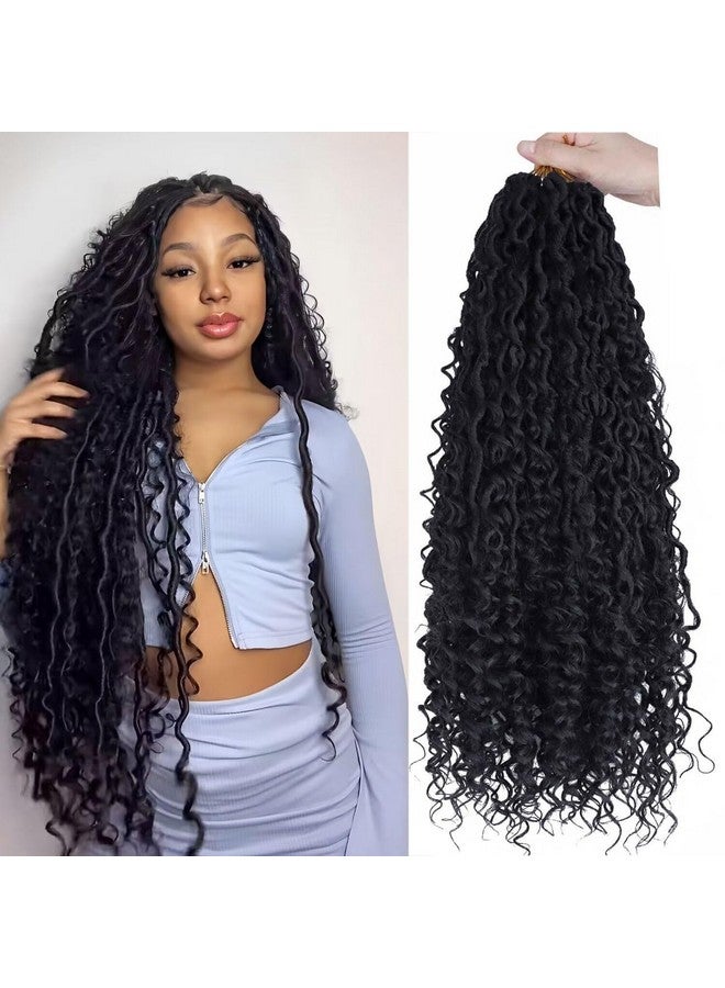 ال ام زد اي ام LMZIM 24 بوصة Goddess Locs Crochet Hair 8 Packs Faux Locs Crochet Hair للنساء ذوات البشرة السوداء، شعر River Locs Crochet مسبق التشكيل بأطراف مجعدة 1B - Image 1
