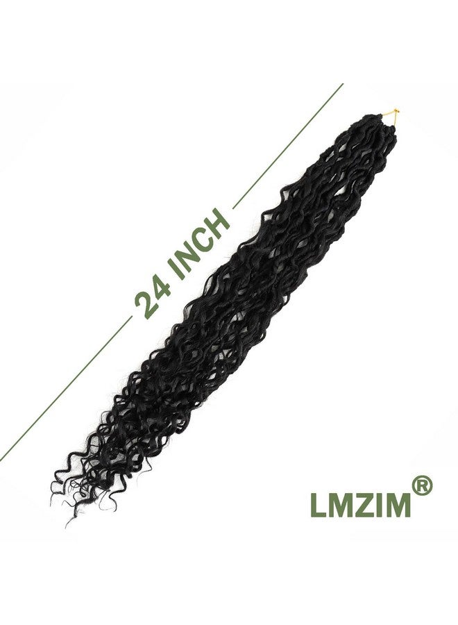 ال ام زد اي ام LMZIM 24 بوصة Goddess Locs Crochet Hair 8 Packs Faux Locs Crochet Hair للنساء ذوات البشرة السوداء، شعر River Locs Crochet مسبق التشكيل بأطراف مجعدة 1B - Image 4