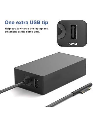 65W Charger Compatible with Surface Pro 11, 10, 9, 8, 7+, 7, 6, 5, 4, 3, X, Power Adapter for Surface Laptop 7/6/5/4/3/2/1, Go Tablet, Book 3/2/1, Support 44W, 36W, LED - view 3