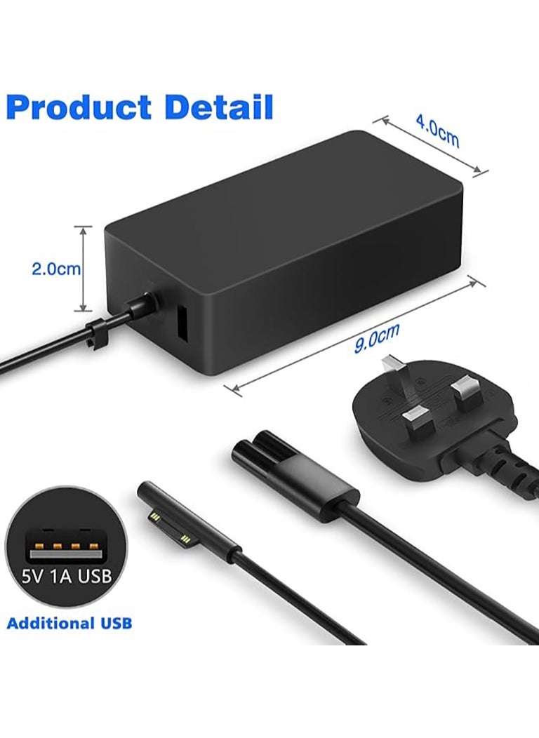 Generic - Compatible with Surface Pro charger, 65W Microsoft Surface Pro Charger Compatible with Surface Pro 3/4/5/6/7/8/9/X,Surface Laptop 1/2/3 Surface Go 1/2 Surface Book 1/2 (Black With insurance) - Image 1