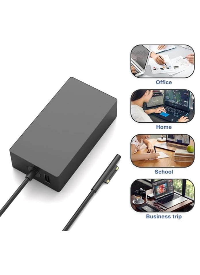 Generic - Compatible with Surface Pro charger, 65W Microsoft Surface Pro Charger Compatible with Surface Pro 3/4/5/6/7/8/9/X,Surface Laptop 1/2/3 Surface Go 1/2 Surface Book 1/2 (Black With insurance) - Image 1