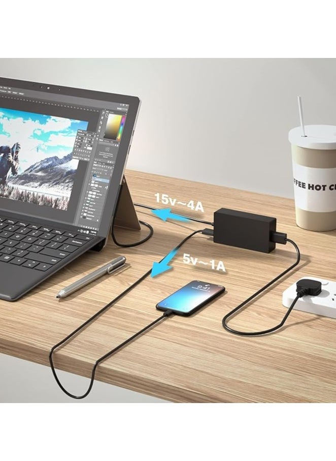 Generic - Compatible with Surface Pro charger, 65W Microsoft Surface Pro Charger Compatible with Surface Pro 3/4/5/6/7/8/9/X,Surface Laptop 1/2/3 Surface Go 1/2 Surface Book 1/2 (Black With insurance) - Image 1