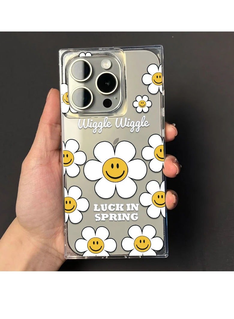 NIBEMINENT Lucky Smiley Flower Protective TPU Case Cover For IPhone 15 Pro, Clear