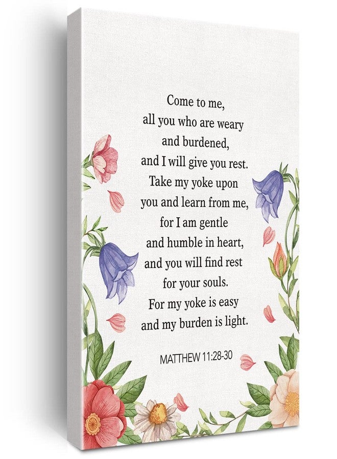 JerLoe Christian Canvas Wall Art Motivational Matthew 11:28-30 Canvas Print Scripture Bible Verse Painting Home Wall Decor Framed Nursery Wedding Gift 12x15 Inch - Image 1
