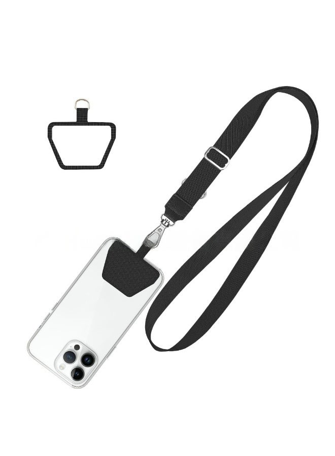 Phone Lanyard, Adjustable Crossbody Around Neck Lanyard and Wrist Strap Tether Phone Charms with 1 Sticky Pads Compatible for iPhone,Samsung Galaxy and All Smartphones-Black - Image 2