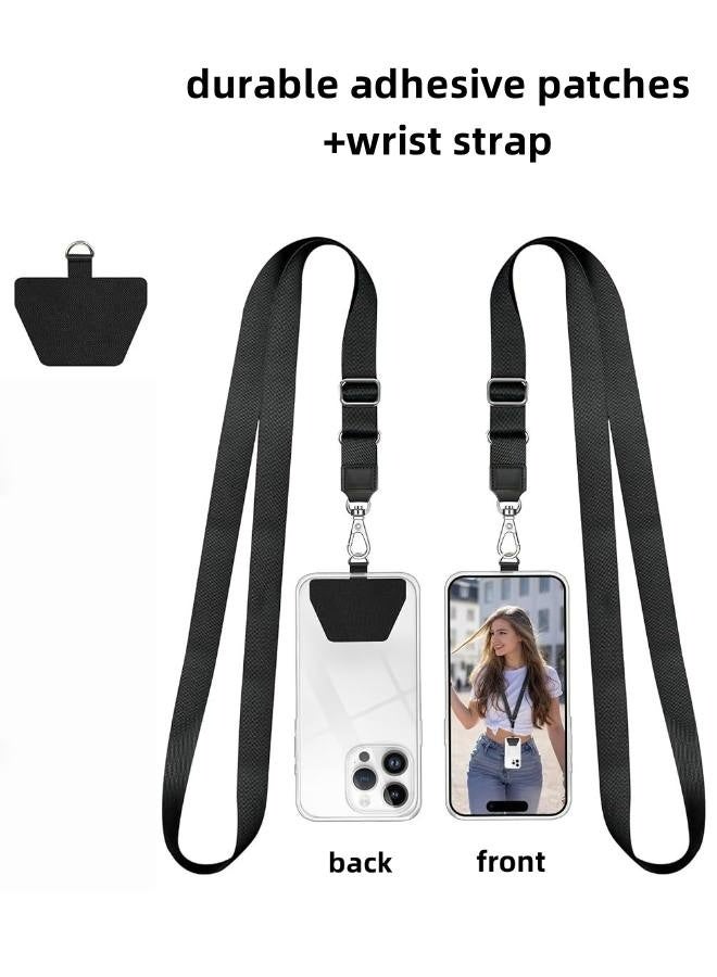 Phone Lanyard, Adjustable Crossbody Around Neck Lanyard and Wrist Strap Tether Phone Charms with 1 Sticky Pads Compatible for iPhone,Samsung Galaxy and All Smartphones-Black - Image 1