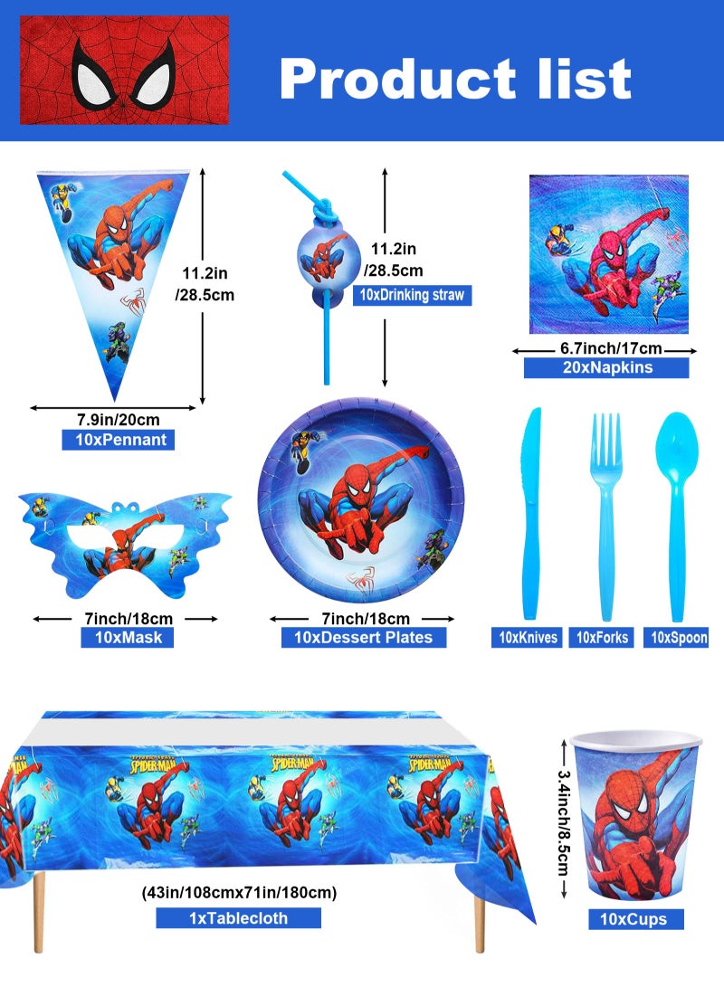 URbazaar 145Pcs Spiderman and friends Birthday Party Supplies,includes Banner,Backdrop,Tableware Set,Tablecover,Cake Toppers, etc spiderman party decorations  - Image 2
