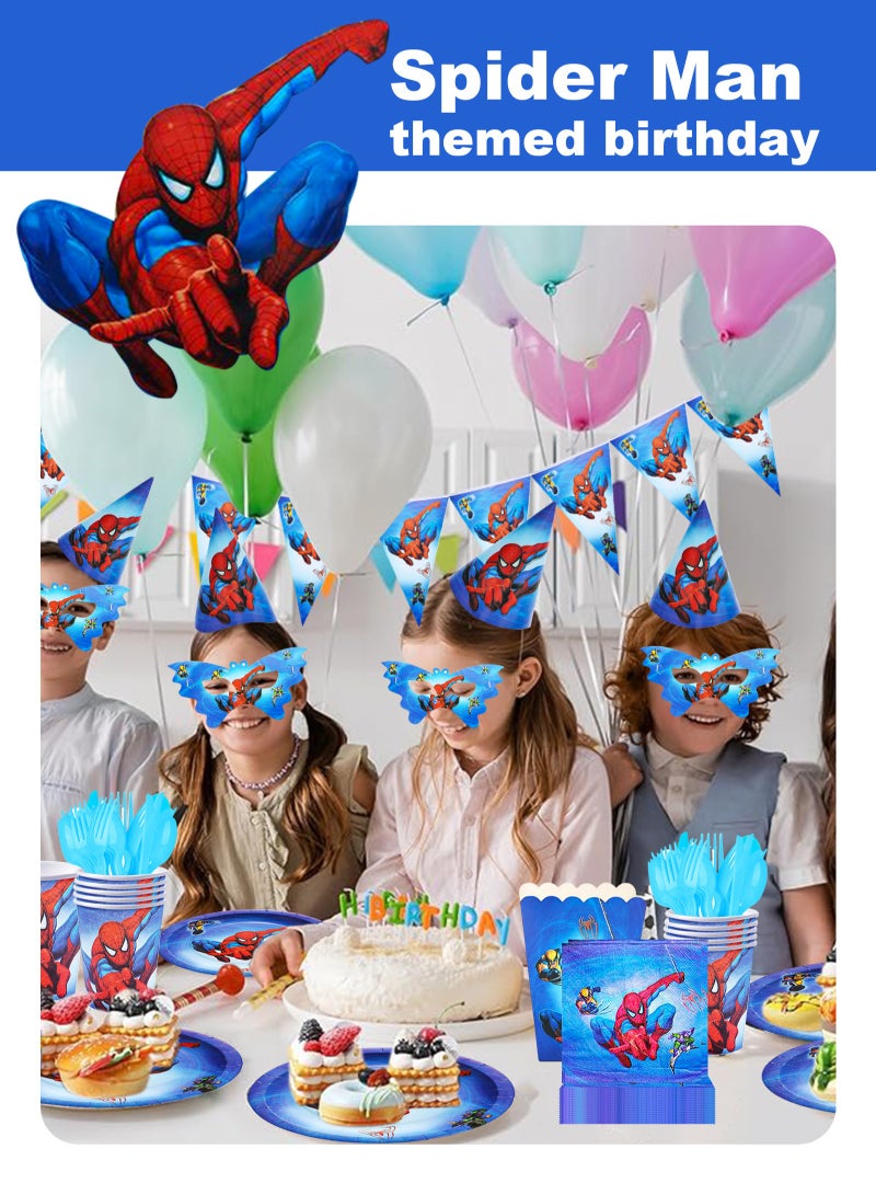 URbazaar 145Pcs Spiderman and friends Birthday Party Supplies,includes Banner,Backdrop,Tableware Set,Tablecover,Cake Toppers, etc spiderman party decorations  - Image 4