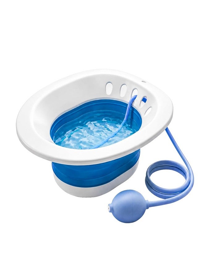 Baxrou Sitz Bath for Hemorrhoids, Sitz Bath for Toilet Seat, Postpartum Care, Perineum Relief, Sits Bath Kit for Women,Collapsible Storage, Wide Seat,Easy to Store-Blue - Image 1