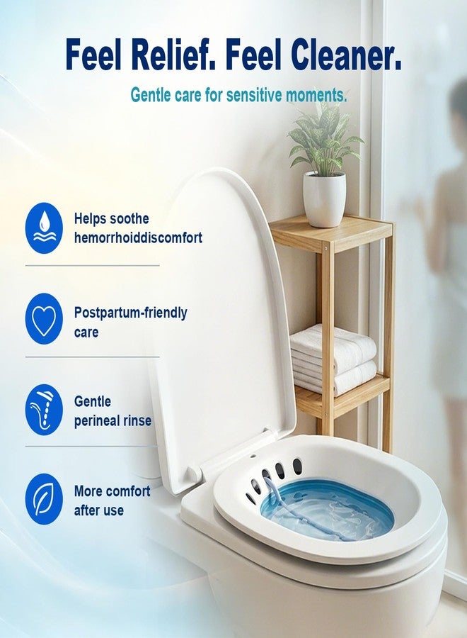 Baxrou Sitz Bath for Hemorrhoids, Sitz Bath for Toilet Seat, Postpartum Care, Perineum Relief, Sits Bath Kit for Women,Collapsible Storage, Wide Seat,Easy to Store-Blue - Image 4