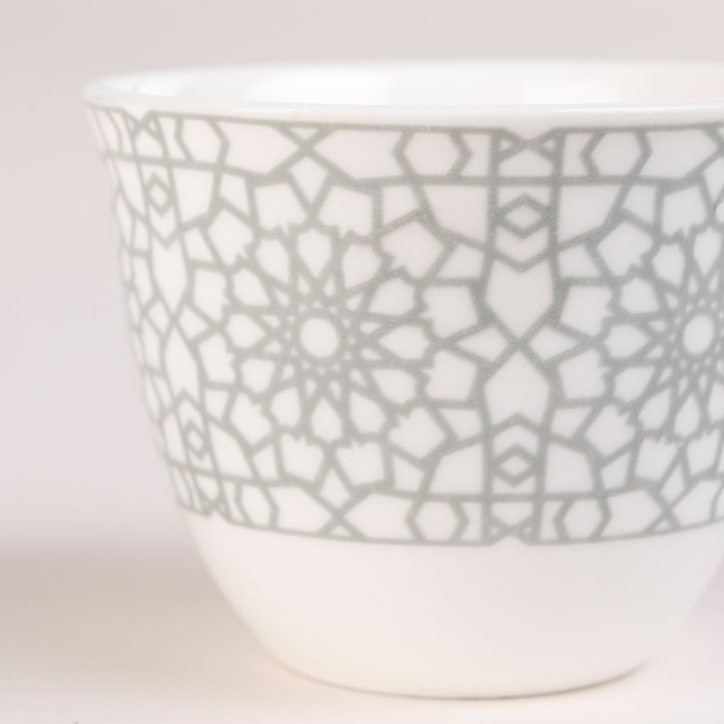 زخرف طقم أكواب شاي وفناجين قهوة عثماني أبيض ورمادي 28 قطعة - Image 4