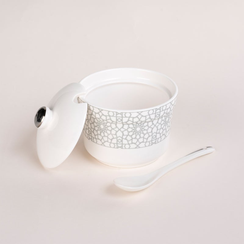 زخرف طقم أكواب شاي وفناجين قهوة عثماني أبيض ورمادي 28 قطعة - Image 5