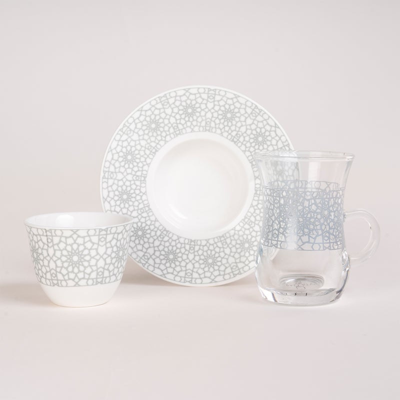 زخرف طقم أكواب شاي وفناجين قهوة عثماني أبيض ورمادي 28 قطعة - Image 2