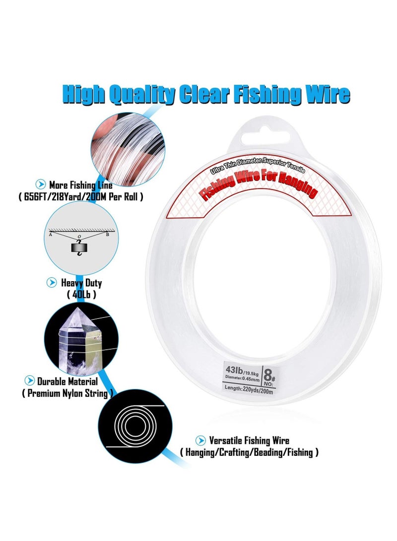 SYOSI Clear Fishing Wire, 656ft Fishing Line Clear Invisible Hanging Wire Strong Nylon String Supports 40 Pounds for Balloon Garland Hanging Decorations,   Fishing Line Rock Fishing Line Sea Rod Line - Image 2