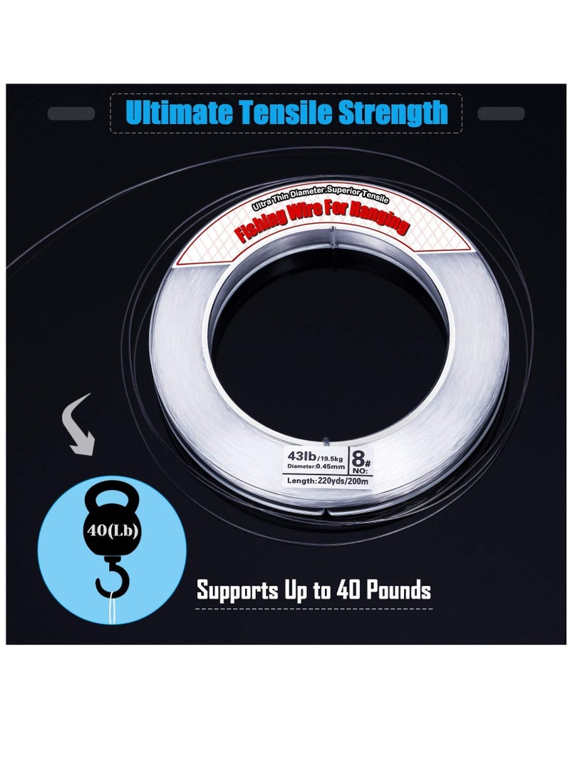 SYOSI Clear Fishing Wire, 656ft Fishing Line Clear Invisible Hanging Wire Strong Nylon String Supports 40 Pounds for Balloon Garland Hanging Decorations,   Fishing Line Rock Fishing Line Sea Rod Line - Image 4