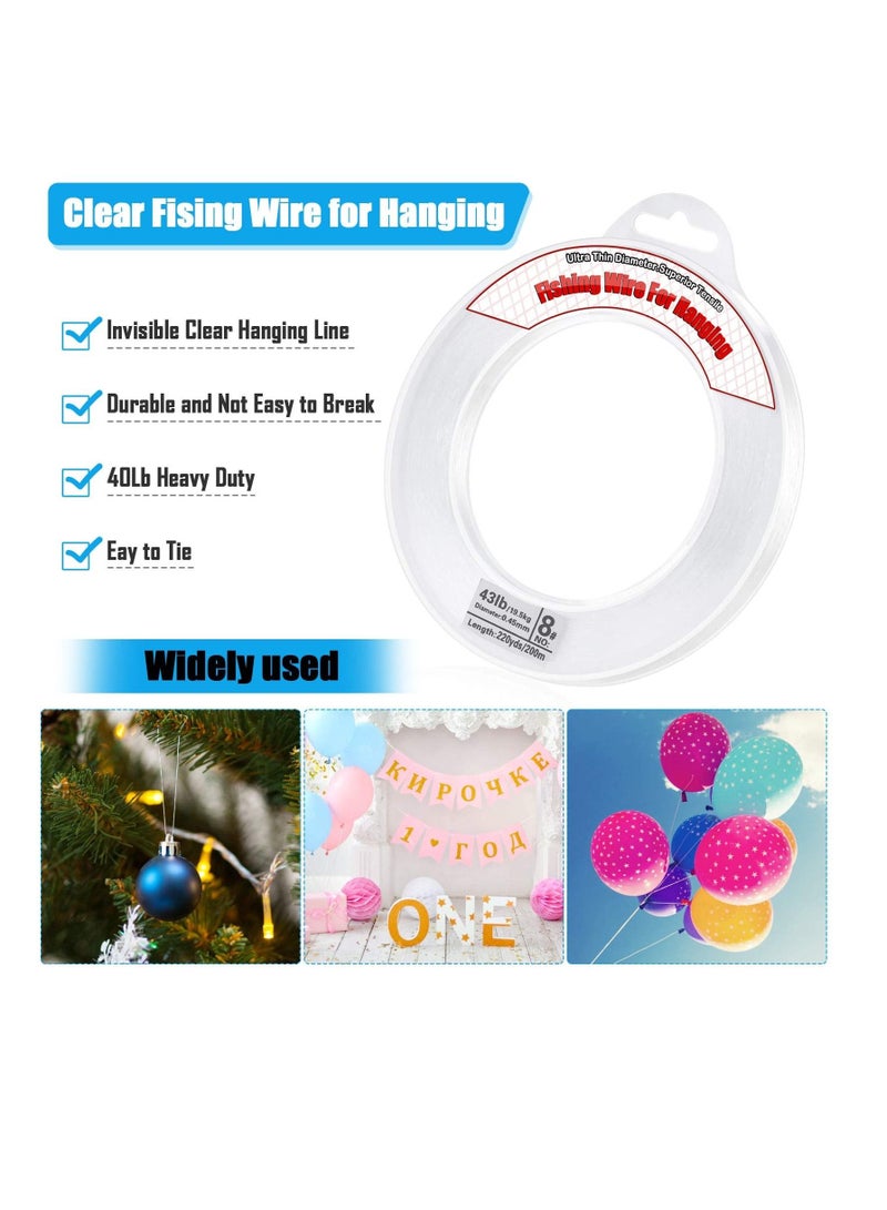 SYOSI Clear Fishing Wire, 656ft Fishing Line Clear Invisible Hanging Wire Strong Nylon String Supports 40 Pounds for Balloon Garland Hanging Decorations,   Fishing Line Rock Fishing Line Sea Rod Line - Image 3