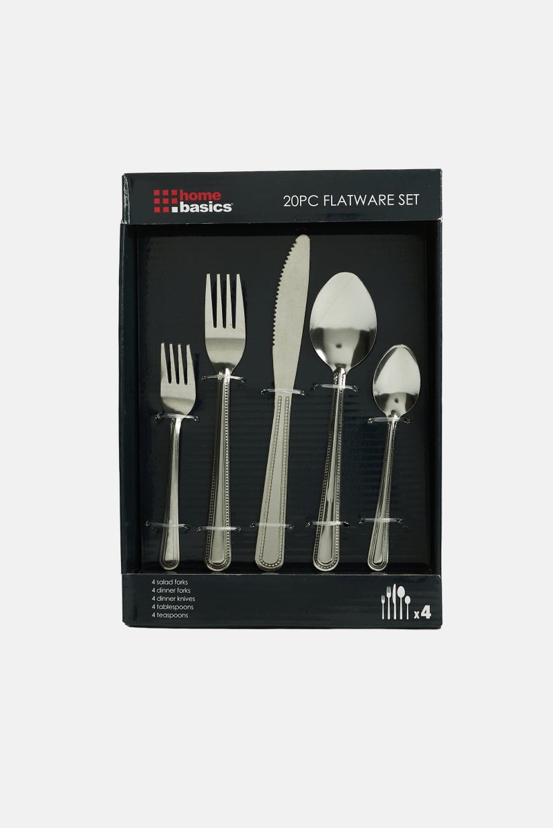 Home Basics 20 Pieces Cutlery Bella Flatware Set, Silver - Image 2