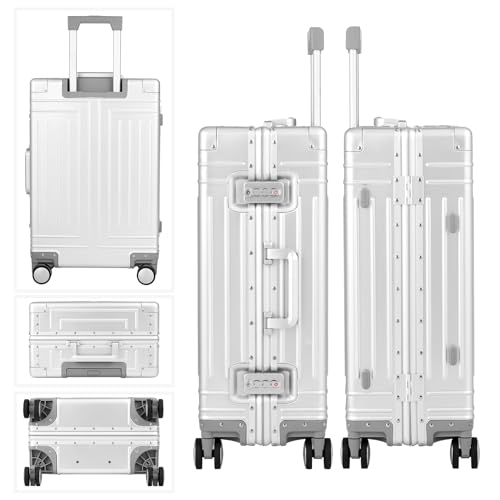 KANGSHILU All Aluminum Magnesium Carry On Luggage，Cut from Whole Aluminum Sheet，22x14x9 Airline Approved ，（3rd Generation，Premium Magnesium Metal zipperless suitcase ） (silvery, 24inch) - Image 5
