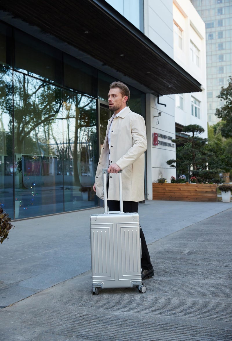 KANGSHILU All Aluminum Magnesium Carry On Luggage，Cut from Whole Aluminum Sheet，22x14x9 Airline Approved ，（3rd Generation，Premium Magnesium Metal zipperless suitcase ） (silvery, 24inch) - Image 4