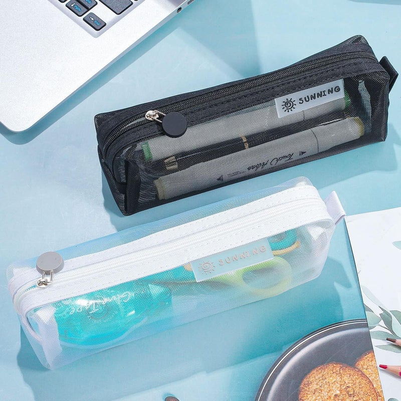 SWIUKPHE 2 Pcs Mesh Pencil Case Lightweight Mesh Fabric, Small Pencil Pouch for Students, Clear Pouch Organizer, Durable Zipper, Transparent Pen Bag, Small Pencil Case for Office, School, Travel Use - Image 4