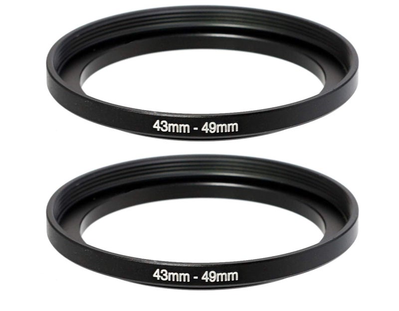 Fotasy (2 Pcs) 43-49MM Step-Up Ring Adapter, 43mm to 49mm Step Up Filter Ring, 43mm Male 49mm Female Stepping Up Ring for DSLR Camera Lens and ND UV CPL Infrared Filters - Image 1