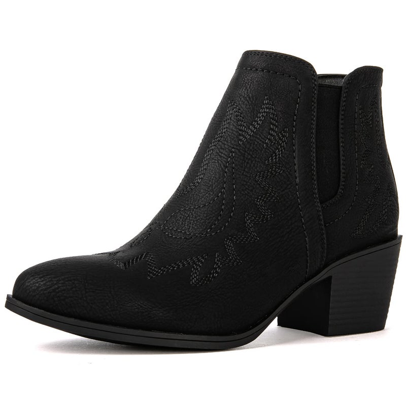 GLOBALWIN Women's Black Cowboy Boots Western Style Comfortable Pull On Short Ankle Cowgirl Boots Low Heel Size 11M - Image 2