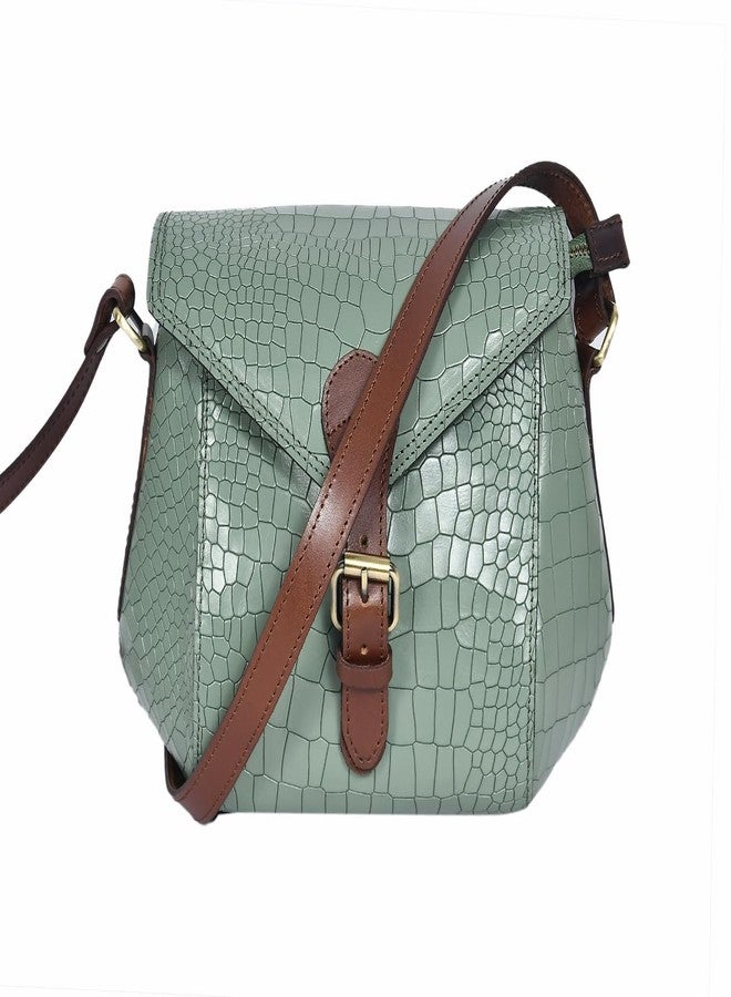 Celtic Croc-Texture Structured Sling Bag with Buckle Flap - Image 1