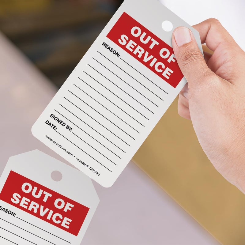 Accuform Signs TAR730 Tags By-The-Roll Status Record Tags, Legend "OUT OF SERVICE", 6.25" Length x 3" Width x 0.010" Thickness, PF-Cardstock, Red/Black on White (Roll of 250) - Image 3