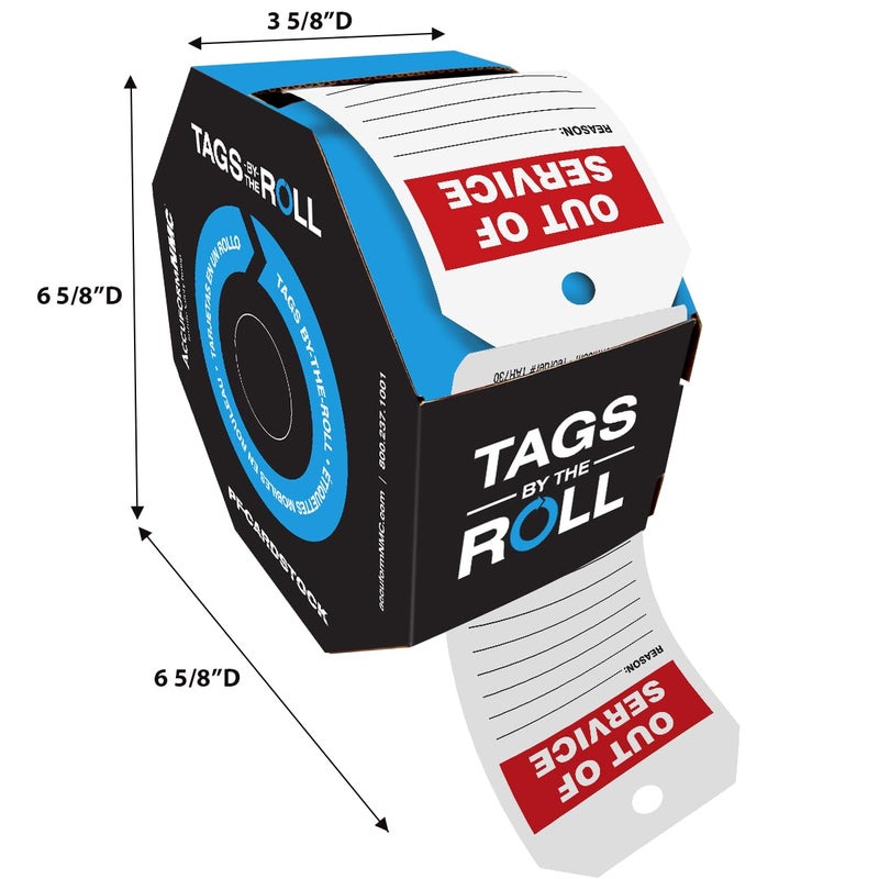 Accuform Signs TAR730 Tags By-The-Roll Status Record Tags, Legend "OUT OF SERVICE", 6.25" Length x 3" Width x 0.010" Thickness, PF-Cardstock, Red/Black on White (Roll of 250) - Image 5