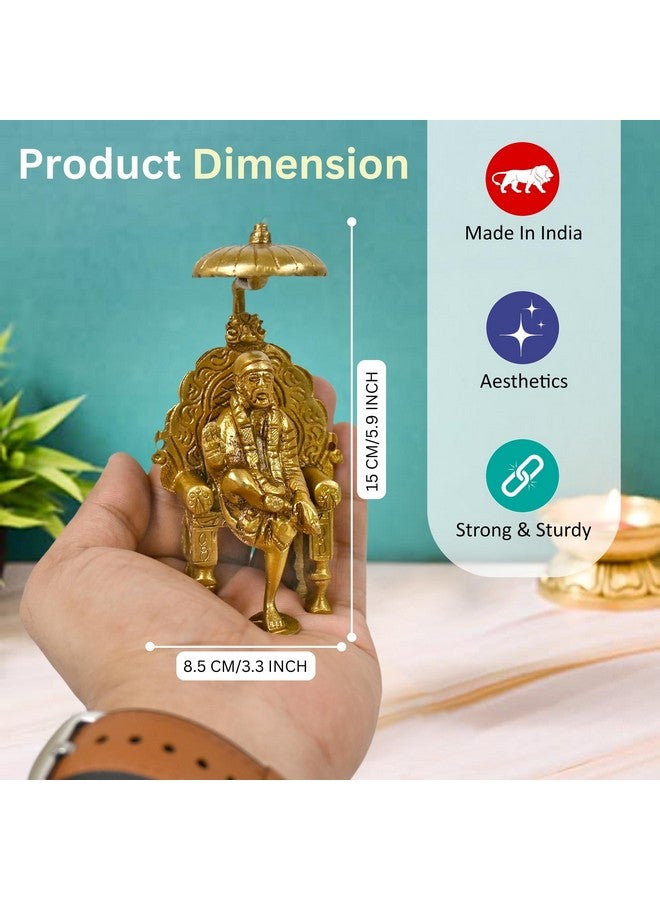 CRAFTHUT Beautiful Brass Statue Idol Shirdi Sai Baba with Chair and Chatra Statue Religious Harmony Gift Spiritual for Home Décor, Office Decorative Items (LXBXH- 8.5 X7.0 X15.0 CMS) - Image 4