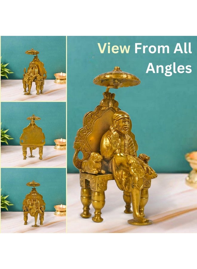 CRAFTHUT Beautiful Brass Statue Idol Shirdi Sai Baba with Chair and Chatra Statue Religious Harmony Gift Spiritual for Home Décor, Office Decorative Items (LXBXH- 8.5 X7.0 X15.0 CMS) - Image 3