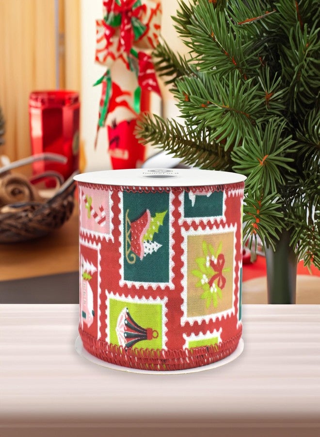 Homeford Christmas Icon Stamp Collage Wired Ribbon, Red, 2-1/2-inch, 10-Yard - Image 4