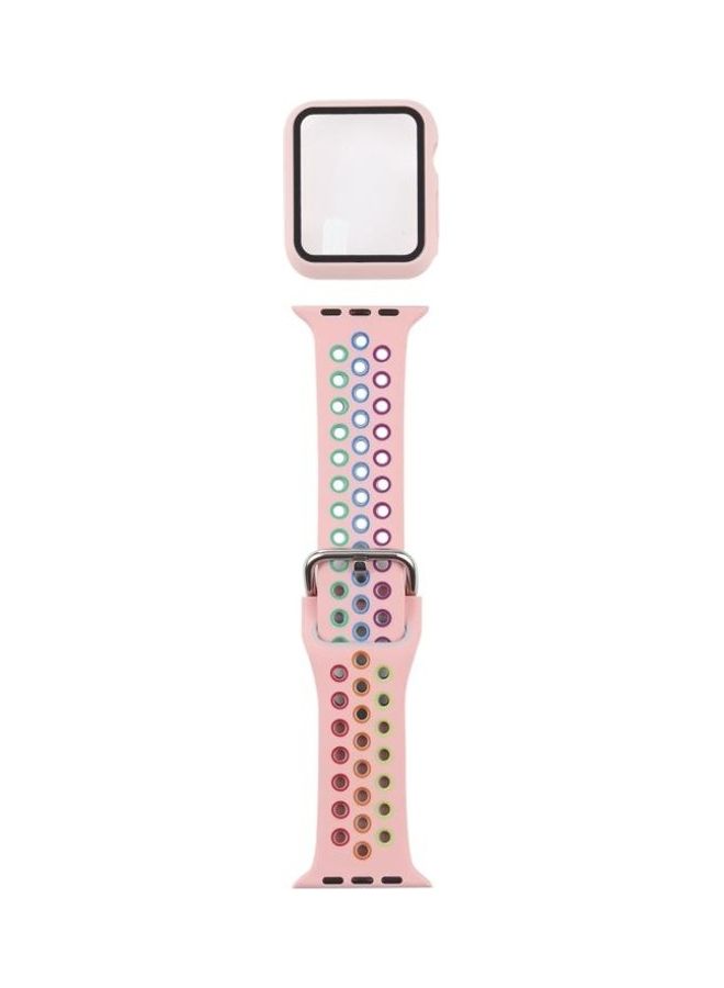 NIBEMINENT Replacement Watchband And Protective Case With Screen Protector Set For Apple Watch Series 3 & 2 1 42Mm Pink Colorful - Image 1