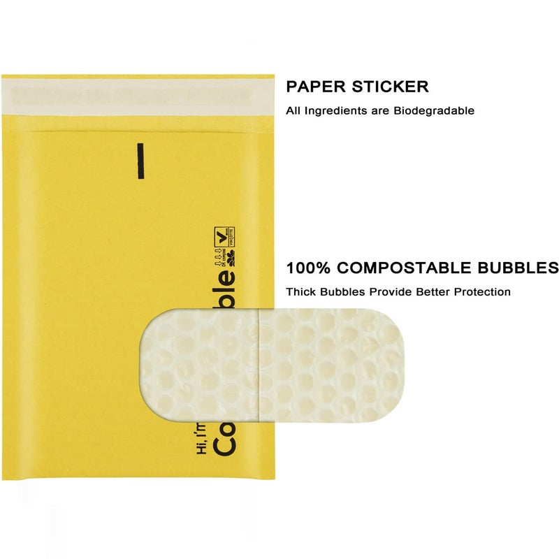 KTOB 6x10 100% Biodegradable Bubble Mailers,25 Count #0 Compostable Padded Packaging Wrap Envelopes Pouches Eco Friendly Self Seal Bags - Image 2