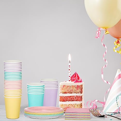 meekoo 72 Pcs Pastel Party Supplies Disposable 7" Pastel Paper Plates Napkins Paper Cups Serve 24 Guests, Macaron Color Tableware Sets for Birthday Wedding Baby Shower Party Decoration - Image 5