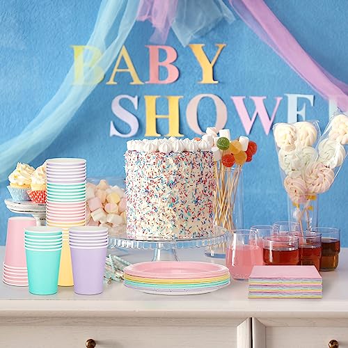 meekoo 72 Pcs Pastel Party Supplies Disposable 7" Pastel Paper Plates Napkins Paper Cups Serve 24 Guests, Macaron Color Tableware Sets for Birthday Wedding Baby Shower Party Decoration - Image 3
