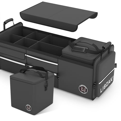 LI LIBZAKI LIBZAKI Oversize 4 in 1 Car Trunk Storage Organizer, Multi Compartment Collapsible Trunk Storage Box with Cooler Bag for Car Truck SUV-Black - Image 1