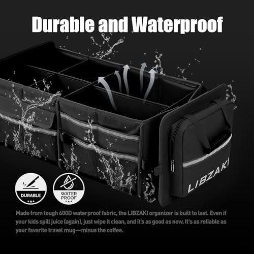 LI LIBZAKI LIBZAKI Oversize 4 in 1 Car Trunk Storage Organizer, Multi Compartment Collapsible Trunk Storage Box with Cooler Bag for Car Truck SUV-Black - Image 2