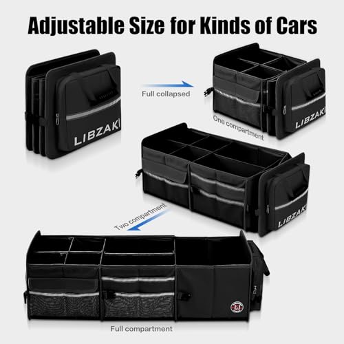 LI LIBZAKI LIBZAKI Oversize 4 in 1 Car Trunk Storage Organizer, Multi Compartment Collapsible Trunk Storage Box with Cooler Bag for Car Truck SUV-Black - Image 3