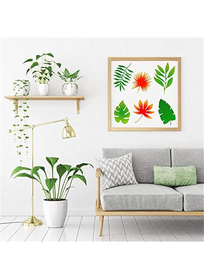 Arabest 12 Pieces Tropical Fern Leaf Painting Stencils Large Reusable Palm Turtle Leaf Wall Stencil Flexible Botanical Leaves Template Set Crafts for Furniture Canvas Wood Plank (6 x 12 Inches)  - Image 2