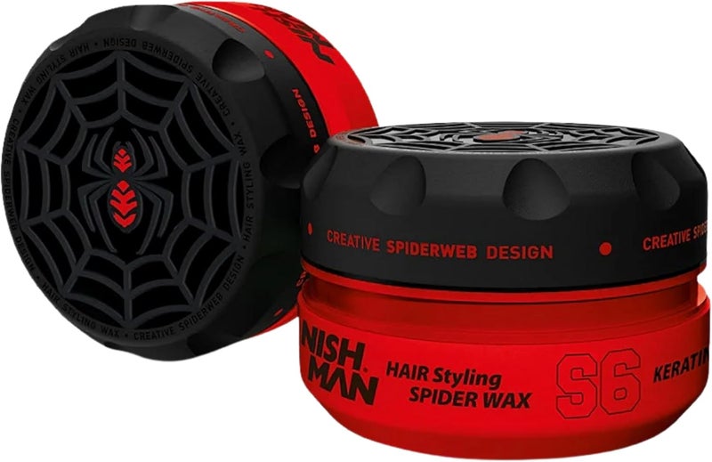 NISHMAN Aqua Spider Wax S6 Keratin Red 150g Mango Scent Strong Hold Shiny Finish Hair Wax for Men Flexible Styling for All Hair Types