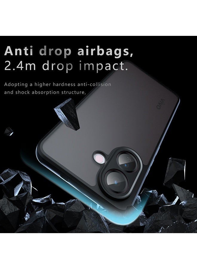 القضية لفيفو V60 لايت 5G, الجليد الشفاف الظهر حماية غطاء الهاتف النحيف, مكافحة بصمات الأصابع, مكافحة السقوط حماية, حالة مقاومة للصدمات لفيفو V60 لايت 5G (أسود) - Image 3